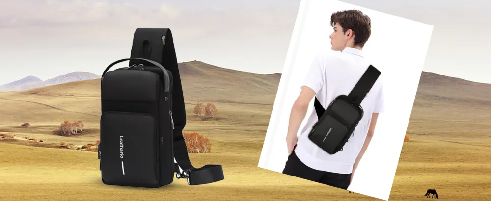 Leathario Men's PU Leather Chest Bag Shoulder Bag Crossbody Bag Casual Bag Multi-purpose Bag Brown B219 - product information 7