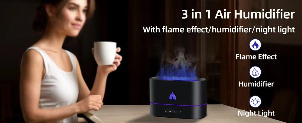 McBazel flame diffuser 200ml with flames effect humidifier with flame effect 3 in 1 Air humidifier with 2 light modes waterless automatic switch -off timer function black - product information 1
