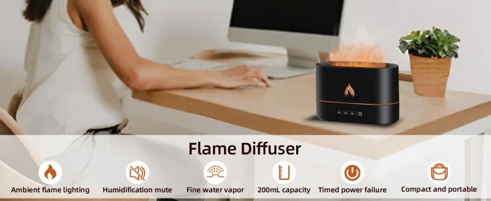McBazel flame diffuser 200ml with flames effect humidifier with flame effect 3 in 1 Air humidifier with 2 light modes waterless automatic switch -off timer function black - product information 2