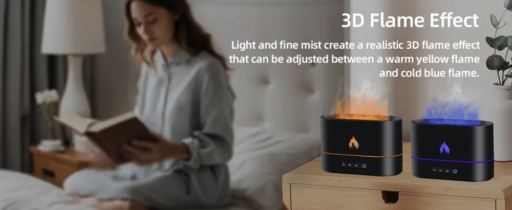 McBazel flame diffuser 200ml with flames effect humidifier with flame effect 3 in 1 Air humidifier with 2 light modes waterless automatic switch -off timer function black - product information 4