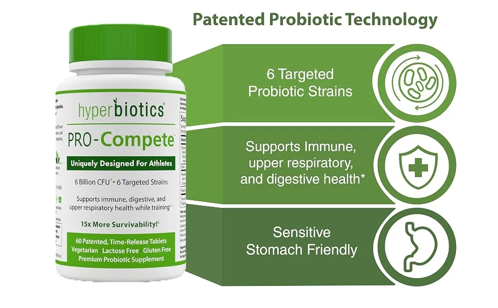 Hyperbiotics PRO-Compete Uniquely Designed for Athletes 6 Billion CFU 60 Time-Release Tablets - probiotic