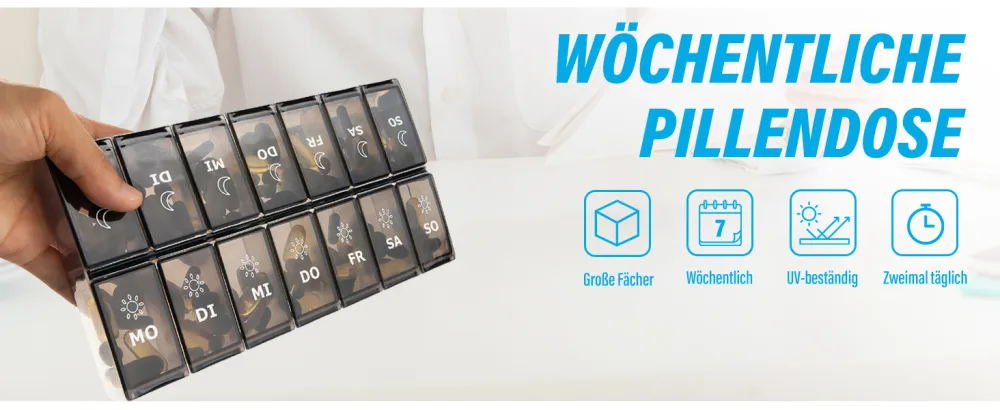 Tablet box 7 days in the evening big tablet box 14 days in the evening xl large dispenser medication large for vitamins nutritional supplements and medication black - product information 2