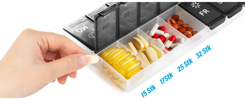 Tablet box 7 days in the evening big tablet box 14 days in the evening xl large dispenser medication large for vitamins nutritional supplements and medication black - product information 3