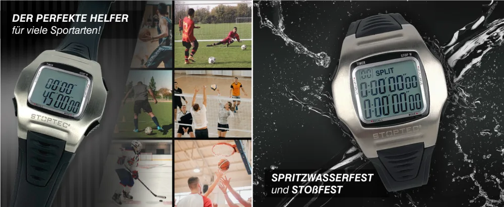 Stoptec referee watch RW-100 |Referee Watch |1-99 minutes of play time |Play time interruption |Clock mode & alarm |Stopping function |10 memory - Features