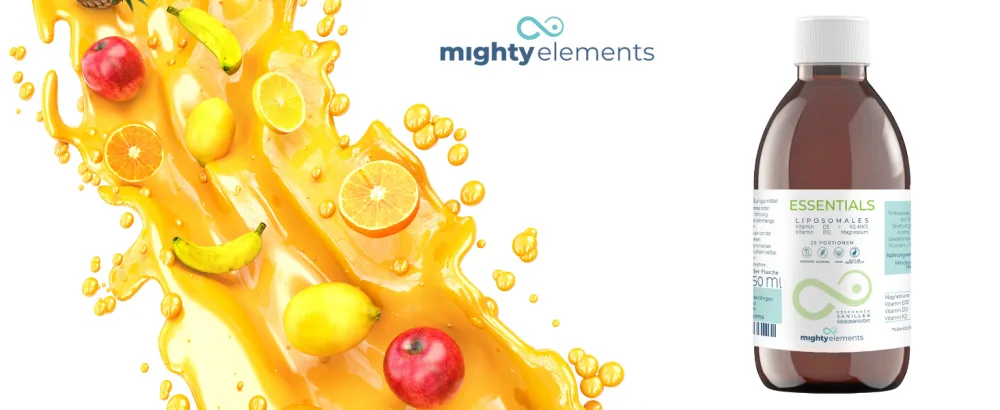 Mighty Elements Liposomal Nattokinase 200 mg 22 000 FU/g 250ml liquid 25 servings vegan high bioavailability high dosage - Essentials Banner
