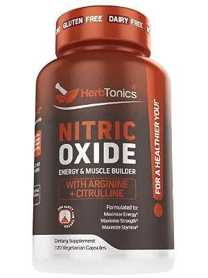 High Strength Nitric Oxide Booster Supplement with L Arginine L-Citrulline Malate, AAKG - Powerful No for Muscle Growth, Strength, Vascularity, Energy & Blood Flow - bottle