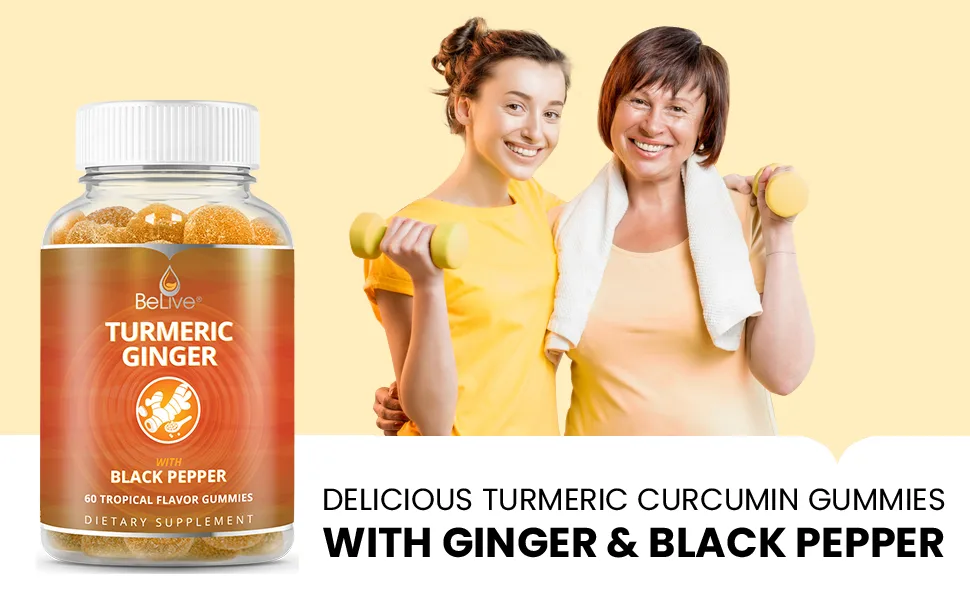BeLive Turmeric Curcumin Gummies with Ginger & Black Pepper Extract Supports Joint Pain - 60 Gummies - product information 1