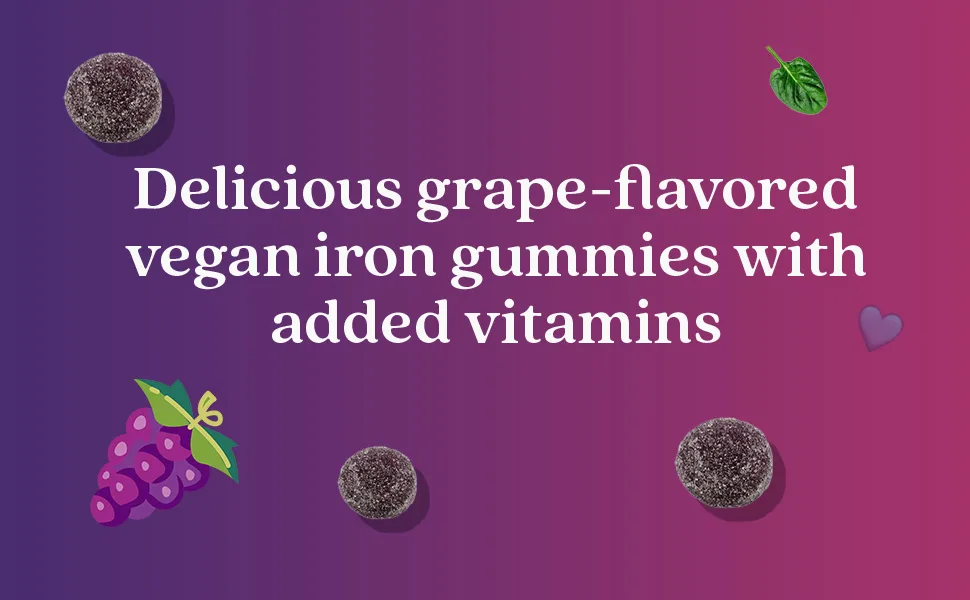 BeLive Iron Gummies - Grape - 60 GUMMIES - Delicious grape flavored vegan iron gummies with added vitamins