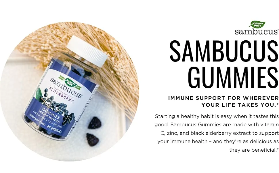 Nature’s Way Sambucus Elderberry Gummies with Vitamin C and Zinc - 60 Gummies - Gummies
