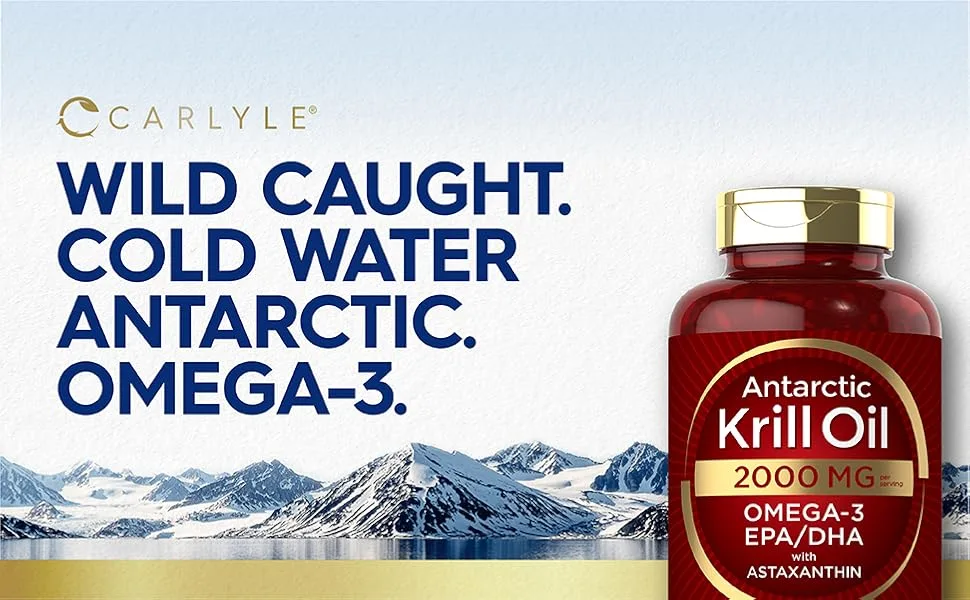 Carlyle Antarctic Krill Oil 2000 mg with Omega-3 EPA DHA and Astaxanthin - 120 Softgels - wild caught
