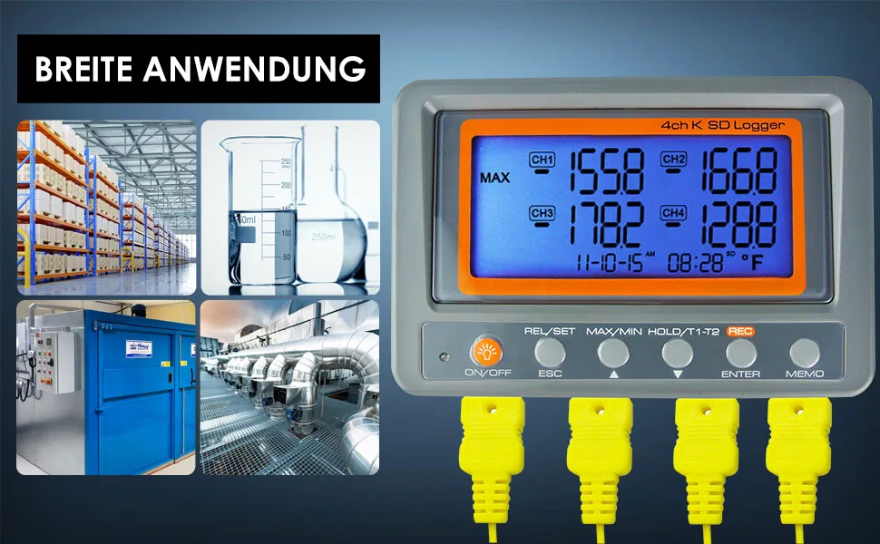 4-channel K type thermometer SD card data logger thermocouple temperature + 2 bead type K thermocouple probe (Main Unit A0188598) - Thermoelement