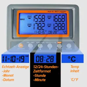4-channel K type thermometer SD card data logger thermocouple temperature + 2 bead type K thermocouple probe (Main Unit A0188598) - Thermoelement