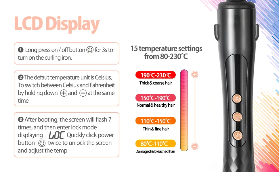Lockenstab Small curls Haglater Mini Lockenstab 9mm 80-230 Ceramic curling iron 40s Fast heating temperature adjustable with glove - LCD Display 15 temperature settings from 80-230°C