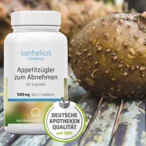 Sanhelios appetite suppressant for losing weight - introductory - 60 capsules - Glucomannan 3000mg high -dose - only premium ingredients - made & tested in Germany - Appetitzügler