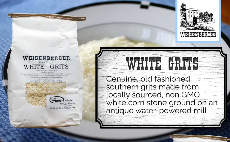 Weisenberger Stone Ground White Grits - White - 2 lb - coarse ground grits old mill stone organic hominy palmetto geechie yellow corn fashioned cheddar