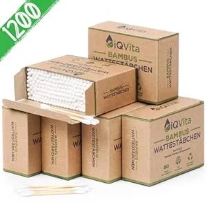 1200 Bamboo Cotton Buds (6 x 200 pieces) 100% Plastic-Free Biodegradable Vegan & Sustainable Pure Natural Product - Bambus Wattestäbchen
