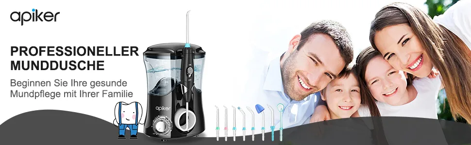Mundschusche electrically for zan cleaning apiker interdler cleaner Professional water fin with stepless water pressure setting 600ml water tank 8 different function nozzles - black - munddusche