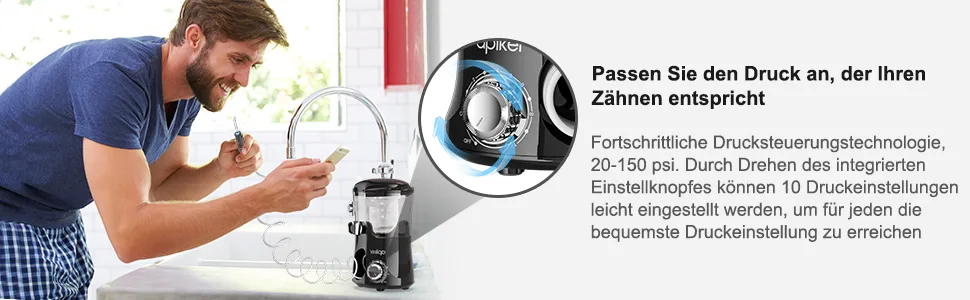 Mundschusche electrically for zan cleaning apiker interdler cleaner Professional water fin with stepless water pressure setting 600ml water tank 8 different function nozzles - black - munddusche