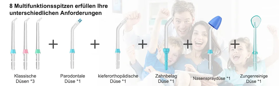 Mundschusche electrically for zan cleaning apiker interdler cleaner Professional water fin with stepless water pressure setting 600ml water tank 8 different function nozzles - black - munddusche