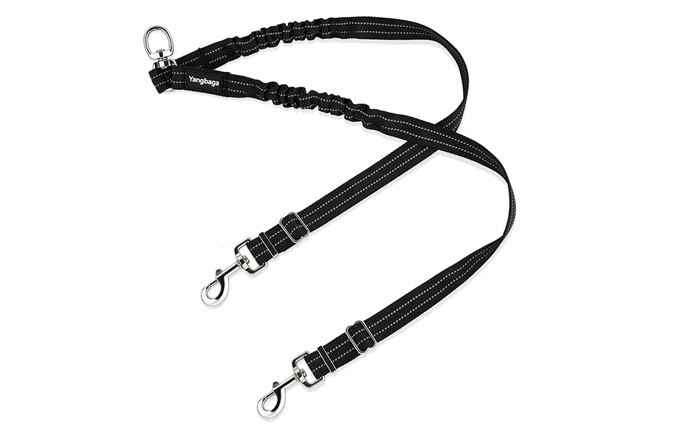 Yangbaga Double line adjustable 360 rotatable dog leash for 2 dogs - reflective elastic leash to go jogging - for small medium -sized and large dogs (large black) Large black - 11111