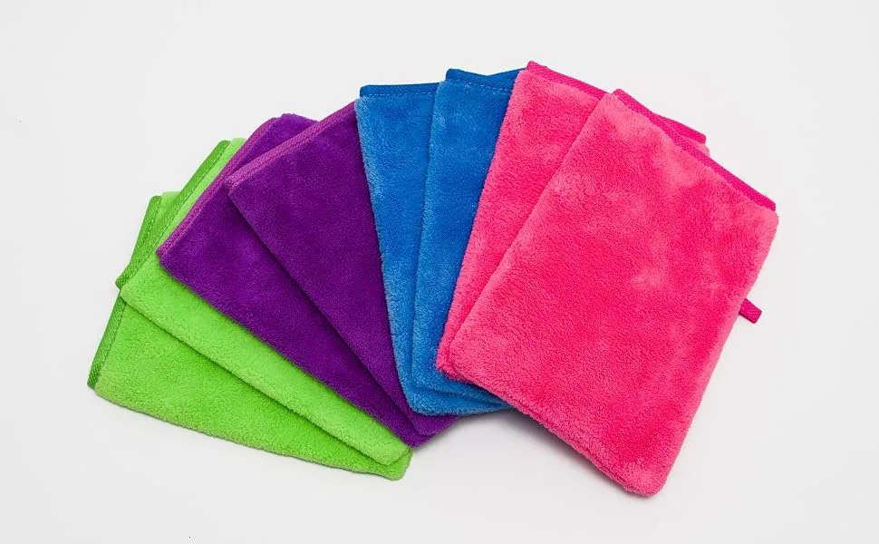 YSN Home Collection - Fluffy microfiber wash gloves washcloths 16x21cm - 8 pieces - 4 colors - Mikrofaser Waschhandschuhe 8