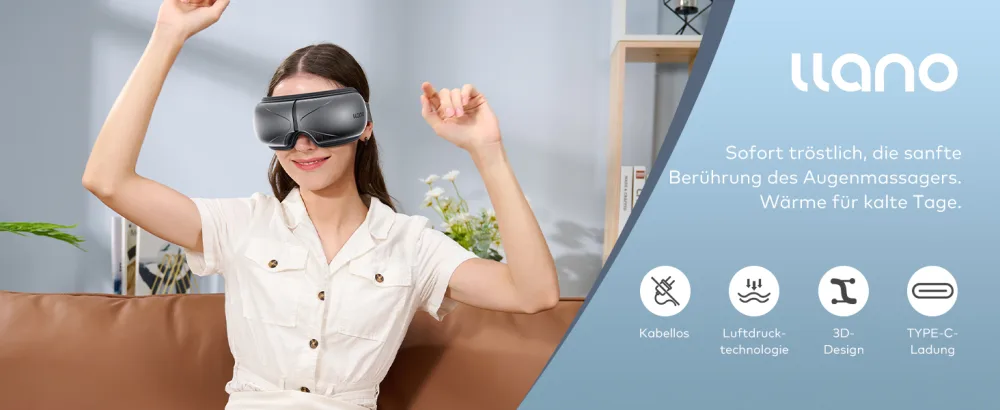 Llano eye massage device with warmth vibration and bluetooth music 4 modes ergonomic 3D design and foldable eye mask helps with eye circles and dry eyes (gray) - product information 1