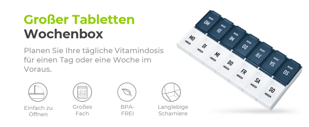Auvon tablet box 7 days in the evening handy tablet box with large separate subjects for medication vitamins fish oil dietary supplements etc. (blue) B-blue - pillendose