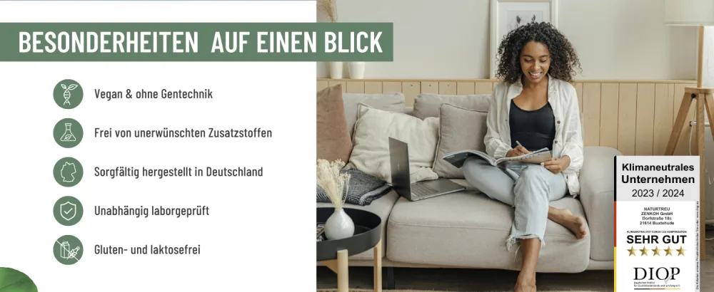 NaturTreu foglicht - maternity cabbage complex high -dose 1260 mg per day - complex with ginger magnesium coenzyme Q10 & vitamin B2 - natural and vegan - Nebellicht Mutterkrautblüten mit Vitamin B2 und Magnesium Besonderheiten auf einen Blick