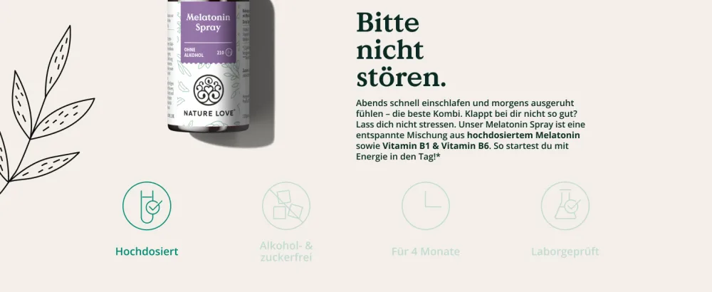 Nature love melatonin spray - tasteless - without alcohol - 0.5 mg melatonin per daily dose - with vitamin B1 and B6 - 30 ml vegan high -dosed - melatonin einschlafspray melantonin schlafmittel einschlafhilfe spray sleep schlafen schlafspray