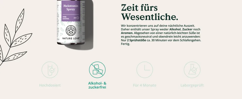 Nature love melatonin spray - tasteless - without alcohol - 0.5 mg melatonin per daily dose - with vitamin B1 and B6 - 30 ml vegan high -dosed - melatonin einschlafspray melantonin schlafmittel einschlafhilfe spray sleep schlafen schlafspray