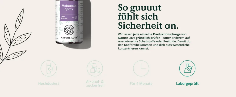 Nature love melatonin spray - tasteless - without alcohol - 0.5 mg melatonin per daily dose - with vitamin B1 and B6 - 30 ml vegan high -dosed - melatonin einschlafspray melantonin schlafmittel einschlafhilfe spray sleep schlafen schlafspray