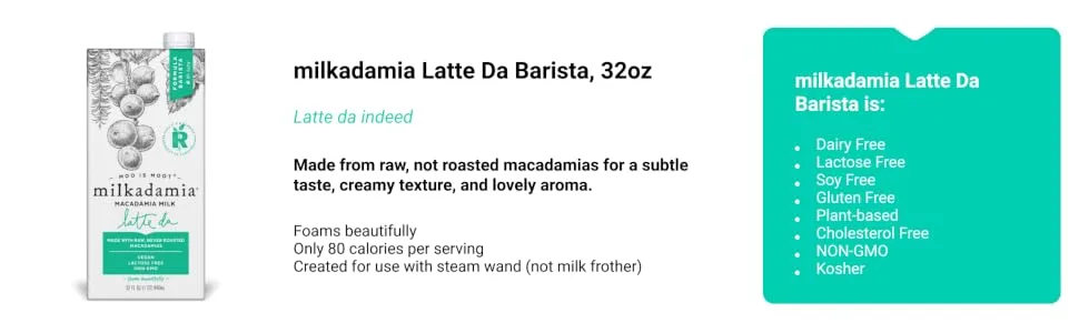 milkadamia Macadamia Milk Latte Da Barista Blend - 32 Fl Oz (Pack of 6) - product information 5