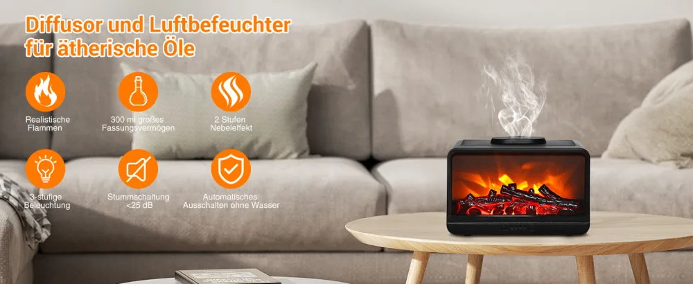Yunyoda aroma diffuser with flames effect 300ml diffuser essential oils humidifier fragrance oil diffuse aromatherapy with 3 brightness & waterless automatic shutdown for home office or yoga - Air Wick Aroma-Öl Flakon Starter Set - Diffuser mit 2 Nachfüllern Blumiger Raumduft mit ätherischen