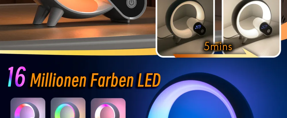 Light alarm clock with app control sunrise simulation 10 alarms & slumber mode with 16 million.Adjustable LED colors 15 natural noises and Bluetooth speakers black V1.3 - Der simulierte Sonnenaufgang und andere Funktionen des Lichtweckers in Kürze 05