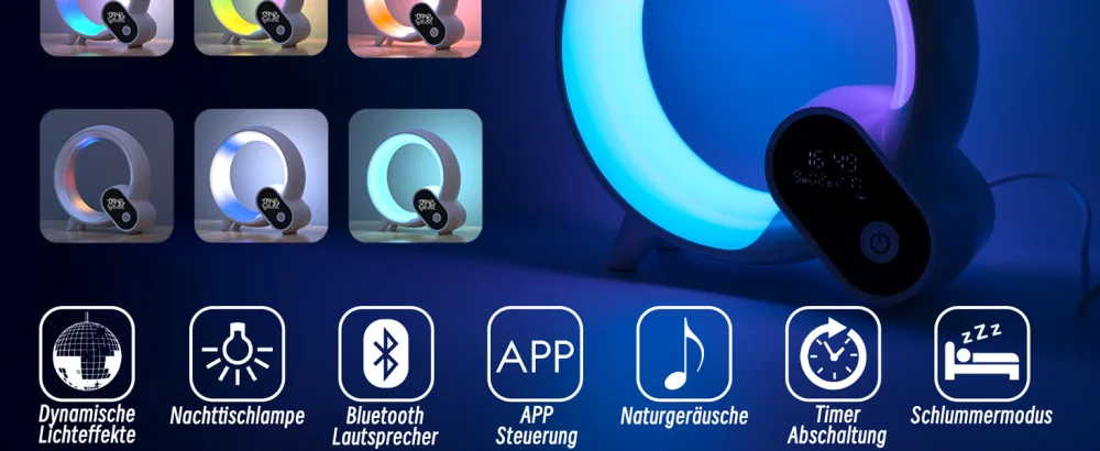 Light alarm clock with app control sunrise simulation 10 alarms & slumber mode with 16 million.Adjustable LED colors 15 natural noises and Bluetooth speakers black V1.3 - Der simulierte Sonnenaufgang und andere Funktionen des Lichtweckers in Kürze 06