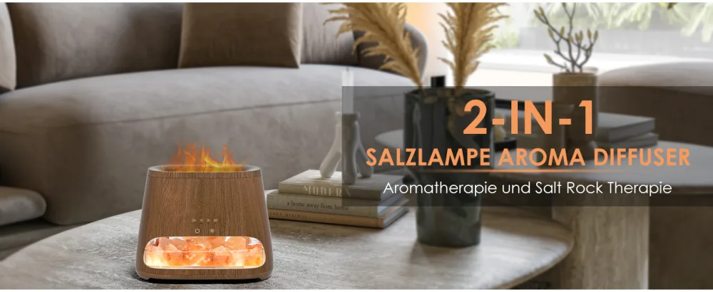 Salking 2-in-1 aroma diffuser & salt range Pakistan light flame effect diffuser for essential oils diffuser cool fog humidifier with 3-brightness 150ml dark wood - product information 4