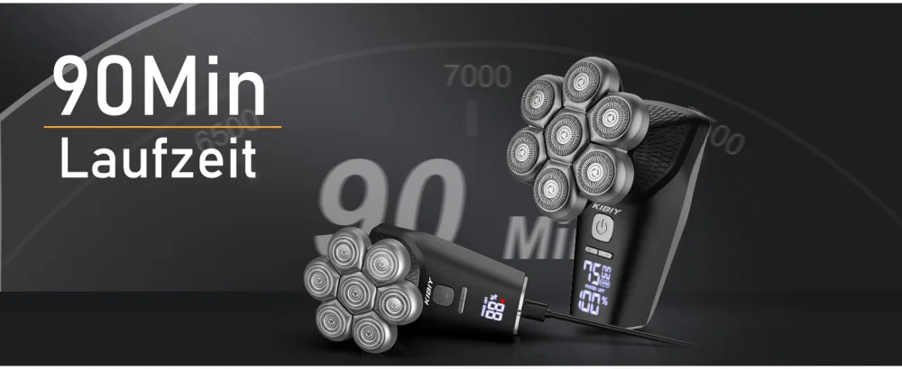 Glatens razor men electrical kibiy head razor with improved magnetic 7 consequential heads IPX7 waterproof head razor for bald head with LED display 3 speeds type-C charge with protective cover - Typ-C Ladung