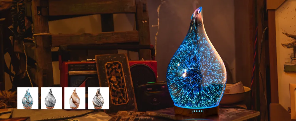 Porseme 280ml aroma diffuse glass with remote control oral blown glass diffuse for essential oils quiet 7 color LED light automatic power-off timer humidifier for apartment unique gift - Aladdin Vase