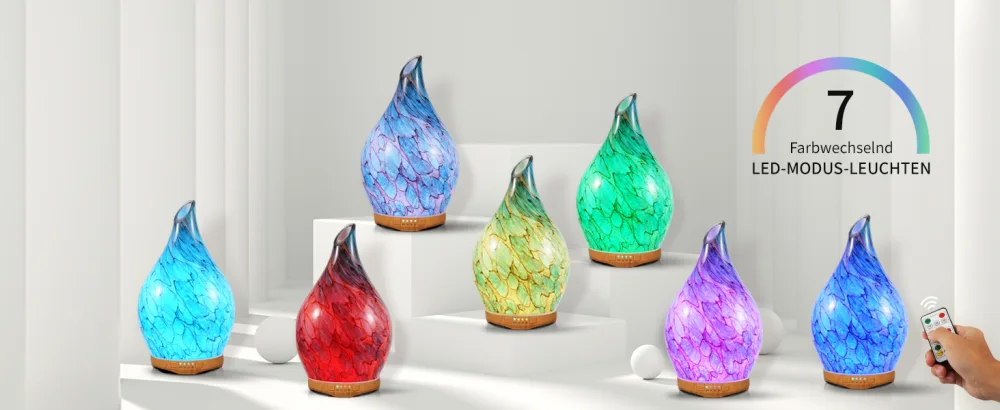 Porseme 280ml aroma diffuse glass with remote control oral blown glass diffuse for essential oils quiet 7 color LED light automatic power-off timer humidifier for apartment unique gift - diffuser