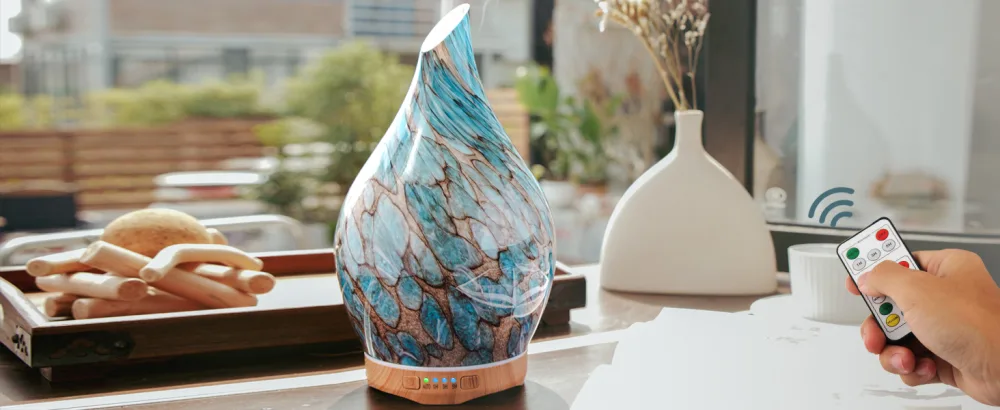Porseme 280ml aroma diffuse glass with remote control oral blown glass diffuse for essential oils quiet 7 color LED light automatic power-off timer humidifier for apartment unique gift - Glass Diffuser Aromatherapy Ultrasonic Humidifier