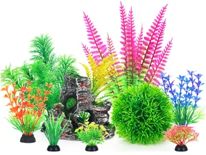 Borlech Aquarium Rock Decorations and Fish Tank Plastic Plants Decor Set 8 Pieces Pink Rock Plants - Aquarium Baum Kunststoff Pflanzen Dekorationen