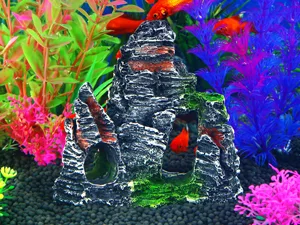 Borlech Aquarium Rock Decorations and Fish Tank Plastic Plants Decor Set 8 Pieces Pink Rock Plants - Natürliche, lebendige Farben