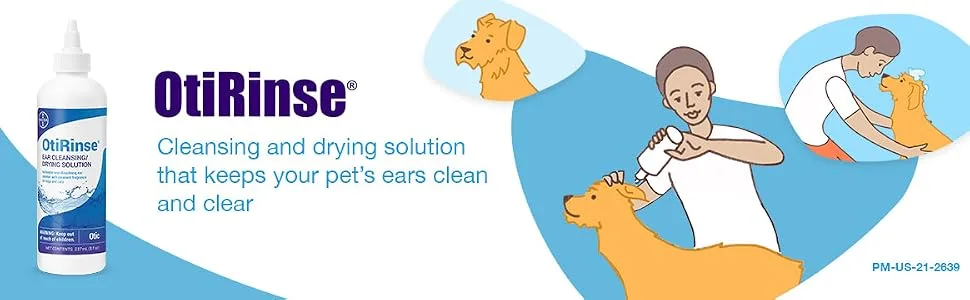 OtiRinse Ear Cleansing/Drying Solution for Dogs Cats and Horses 8 oz - OtiRinse