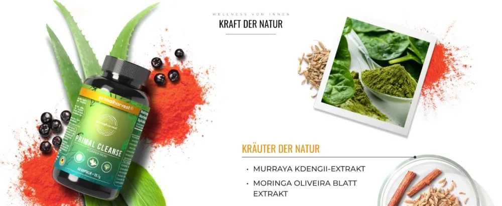 Primal Cleanse body pure - 60 portions (1 capsules per day) - laboratory testing in Germany - Vegan capsule shell - Spirulina Pulver de Cleanse - image