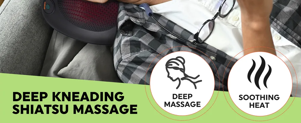 Salter EE6936BLKSTKEU7 Massage pillow with heating function deep-effective shiatsu relaxing neck shoulder back 4 massage attachments UK/EU connector safety timer quiet operation deep-kennel aid - product information 9