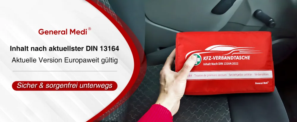 General Medi First Aid Kit - Premium first aid kit for car vehicle - Contents DIN 13164 (Red) - product information 1