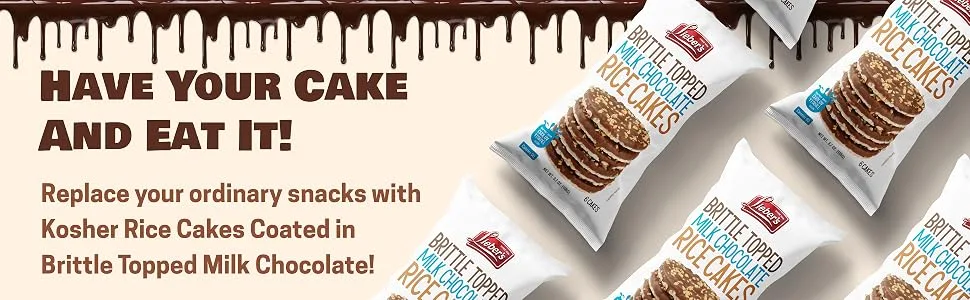 LIEBERS Thin Chocolate Rice Cakes Kosher Certified Dairy and Dairy Free Options Gluten Free Snack (Brittle Topped Milk Chocolate) - have your cake and eat it