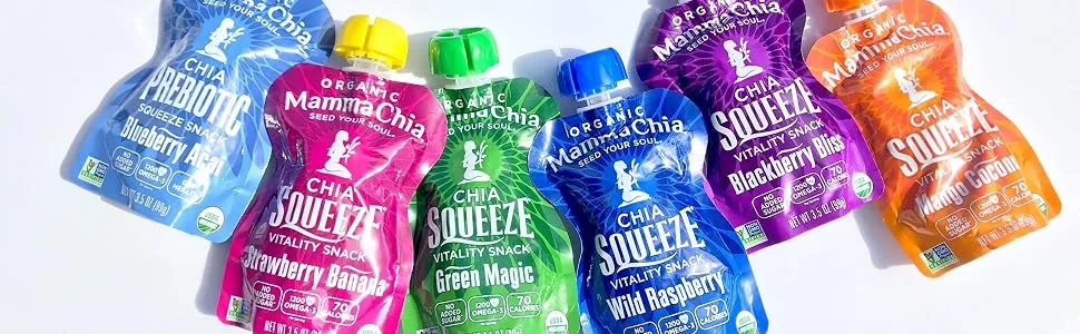 Mamma Chia Organic Prebiotic Squeeze Snack Blueberry Acai Pack of 24 Fiber-Rich Prebiotic Gut Support - product information 1