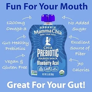 Mamma Chia Organic Prebiotic Squeeze Snack Blueberry Acai Pack of 24 Fiber-Rich Prebiotic Gut Support - product information 5