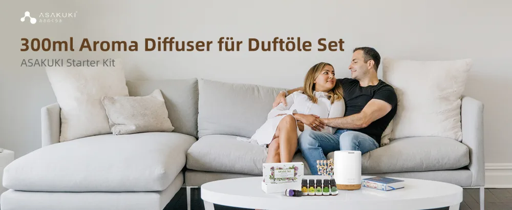 Asakuki 300ml aroma diffuser with 6 * 10ml essential oils set essential oil diffuse ultrasound air humidifier for home office 15 color LED with 4 timer setting with oils - aroma diffuser
